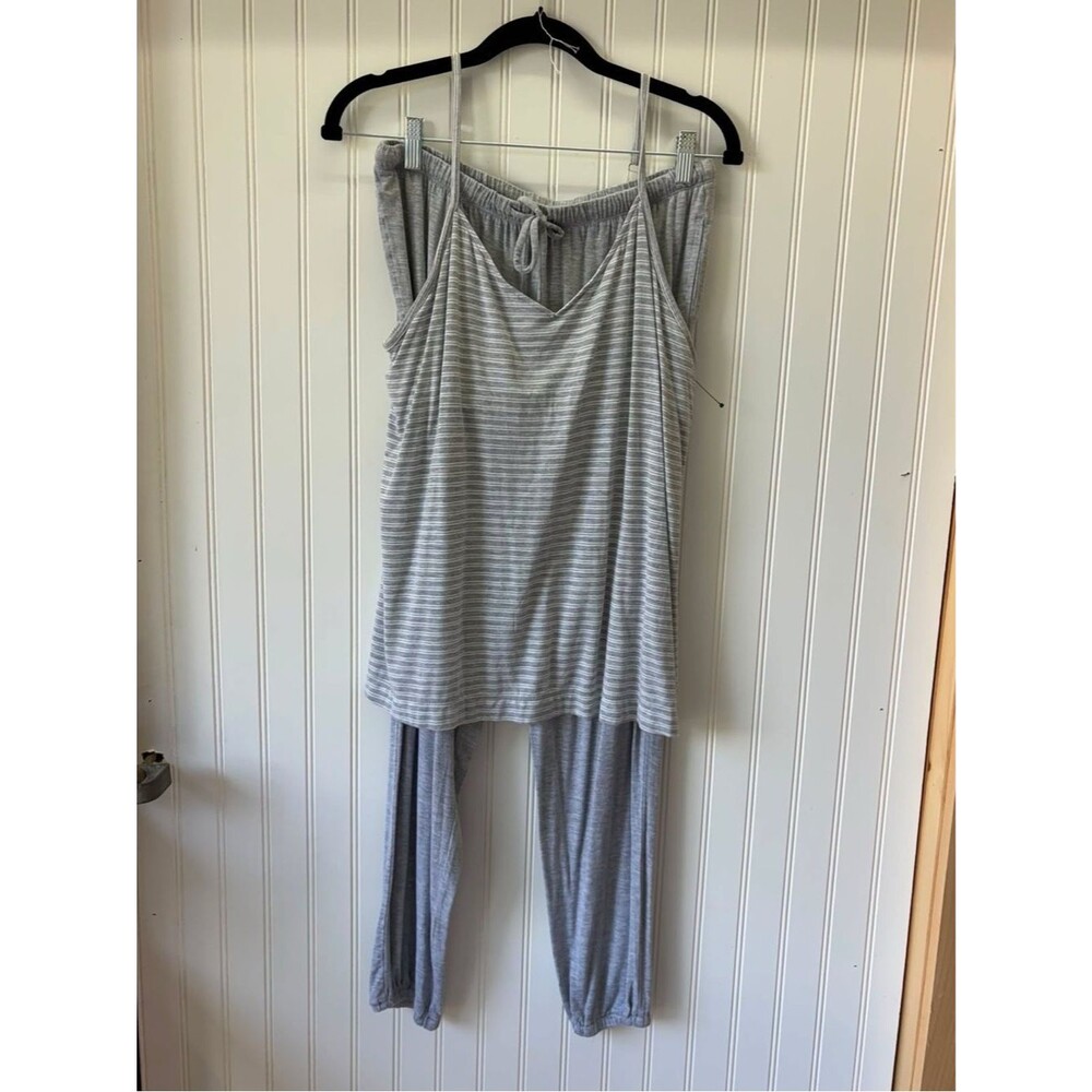 Soma Light Gray Striped Sleep Cami & Lounge jogger Pants pajama Set